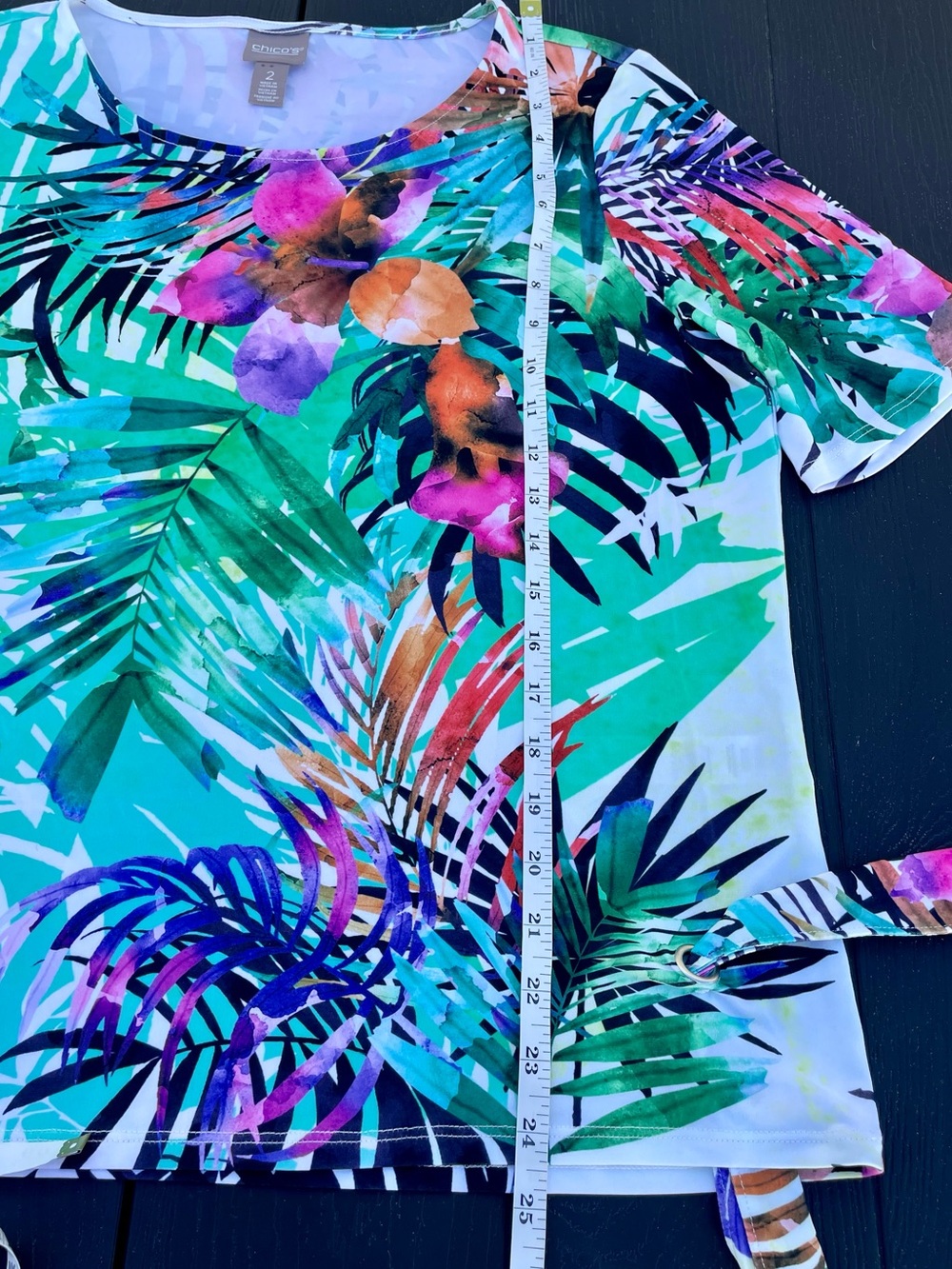 Chico's Tropical Paradise Top Side Tie-Knot Summer Beach Coconutgirl Size 2 EUC - Picture 4 of 11